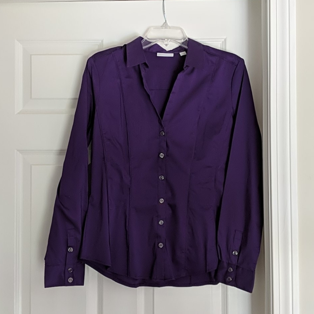 NY & Co Fitted Stretch Purple Dress Shirt
